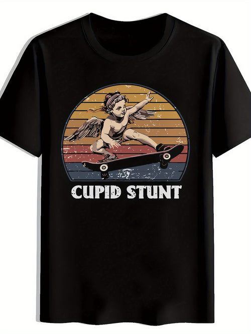 AltSketch Fashion - Men's Cupid Stunt Graphic T-Shirt - Retro Skateboard Angel Design