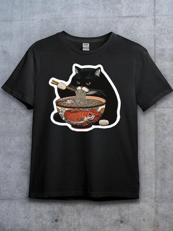[Alt Sketch] Japanese Ukiyo-e Cat Eating Ramen T-Shirt for Men and Women