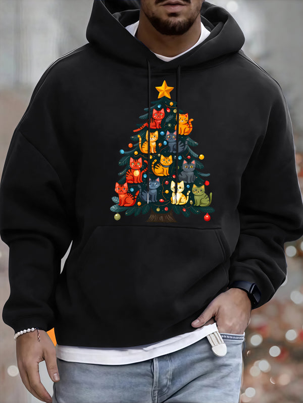 ALTSKETCH Men'S Christmas Hoodie - Navy with Cute Cats, Cozy Winter Pullover Sweatshirt for Holiday Parties & Casual Attire - Festive Pet Lover Gift Idea, Christmas Clothes, Seasonal Fashion, Playful Design, Comfortable Fabric, Holiday Shoppers