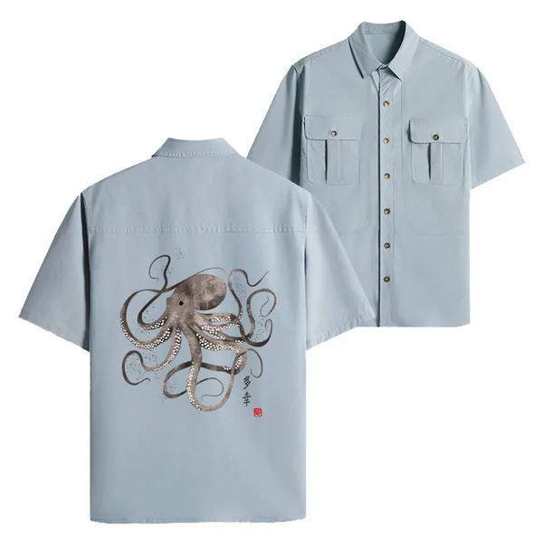 Tokyo-Tiger Octopus Japanese Calligraphy Work Shirt